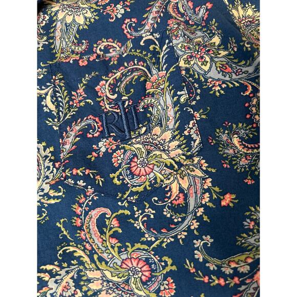Ralph Lauren Sleep Shirt Pajama top Embroidered Logo Paisley Blue black label M - Picture 7 of 9